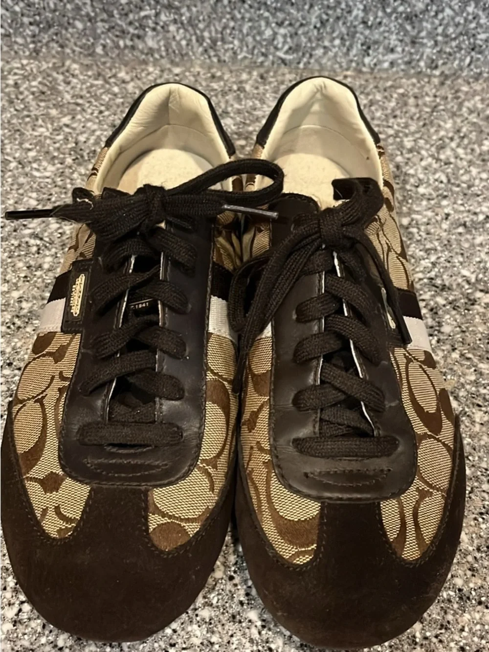 Coach Women’s Brown Signature Canvas Sneakers with White Stripe